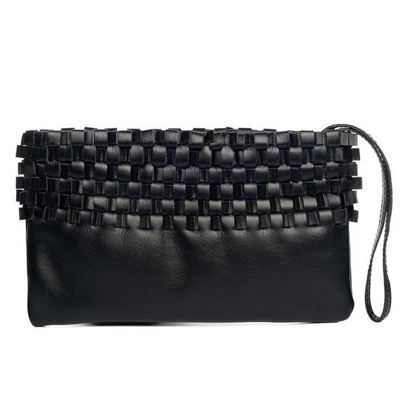 Minerva Woven Leather Clutch Wristlet - Picture 1 of 7